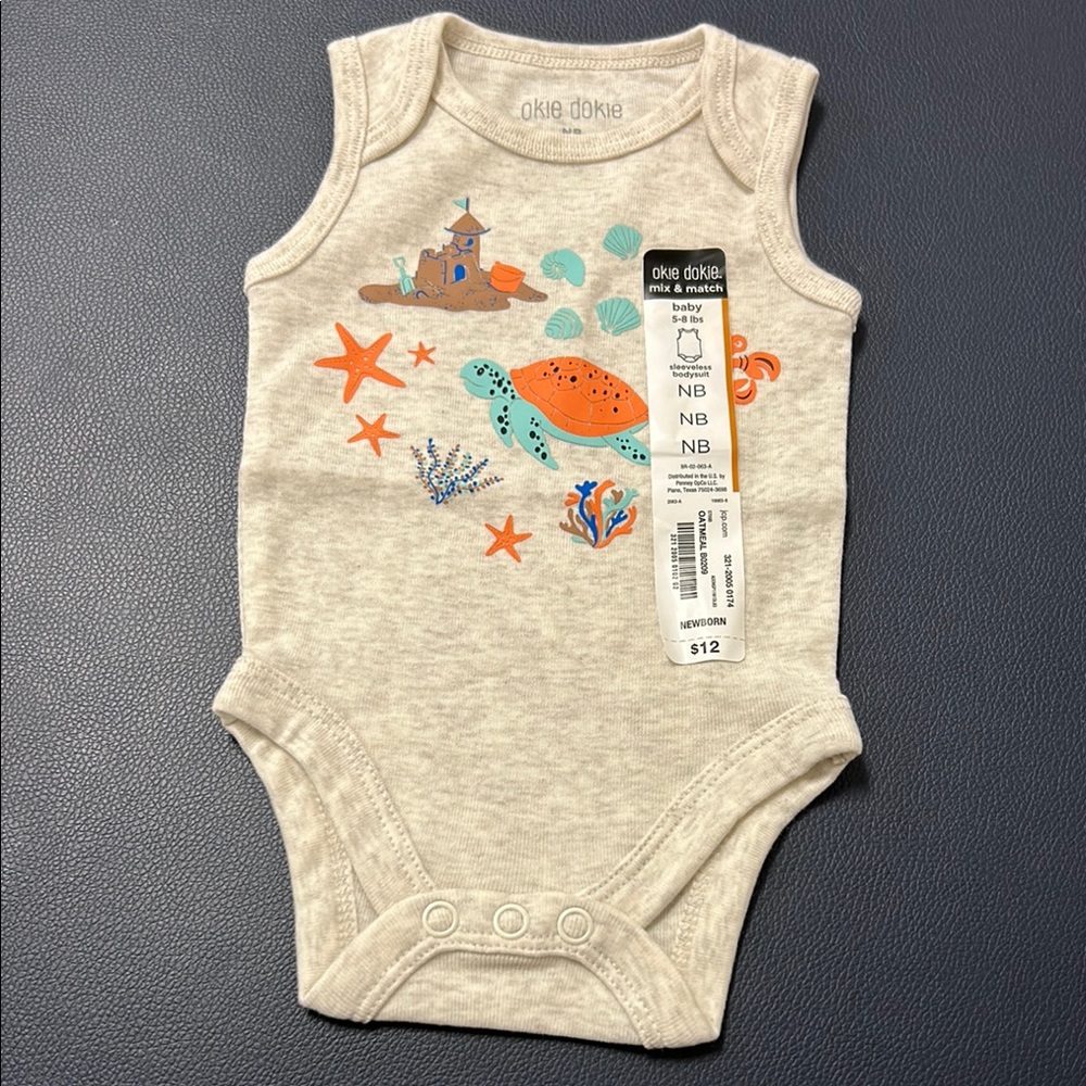 Okie Dokie Cream Bodysuit with Beach-Themed Design